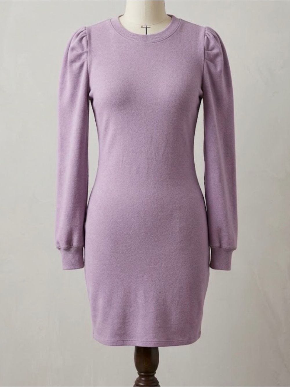 Express XS Mauve Puff Shoulder Sweatshirt Dress Fleece Lined Long Sleeve Mini